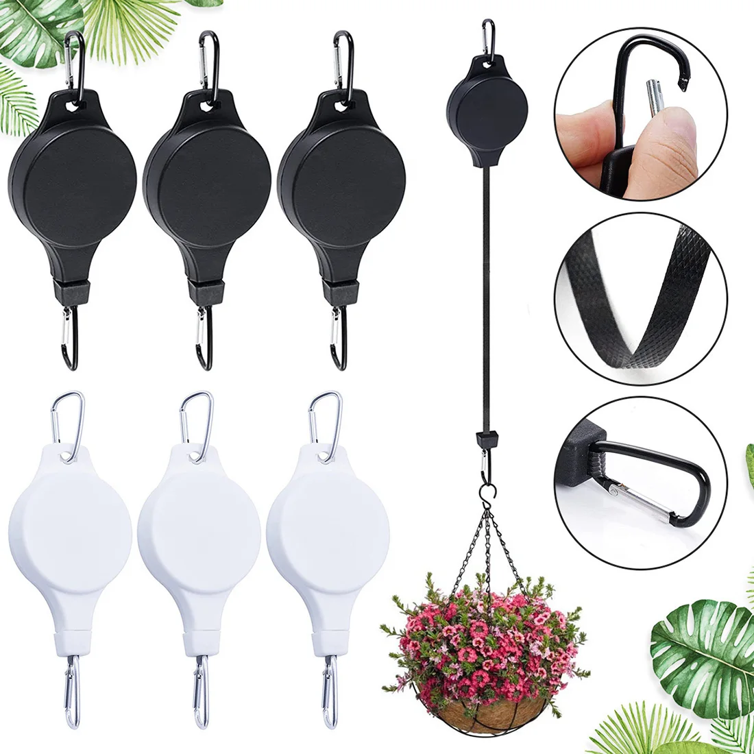 

2023 Retractable Hook For Garden Baskets Pots Birds Feeder 74.5cm Retractable Hanging Basket Pull Down Hanger