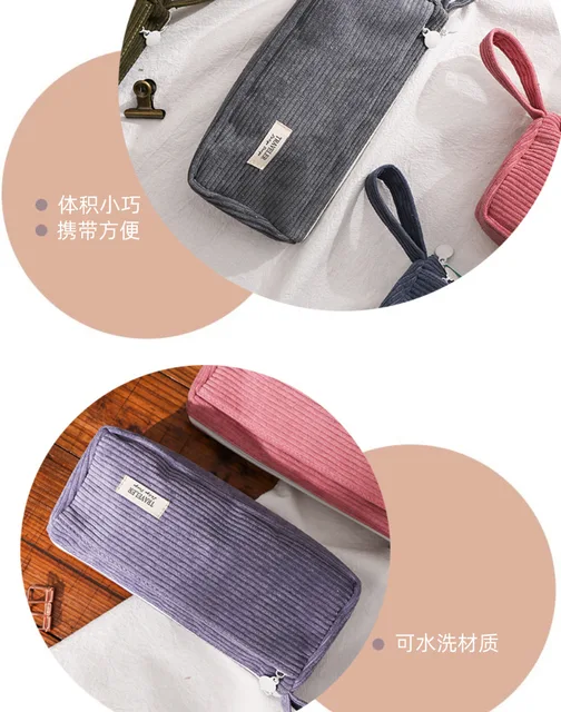 GZQINGYONG Astuccio In Velluto A Coste 20x10cm - Con Zip, Portatile, Per Scuola/Ufficio - Foto 6