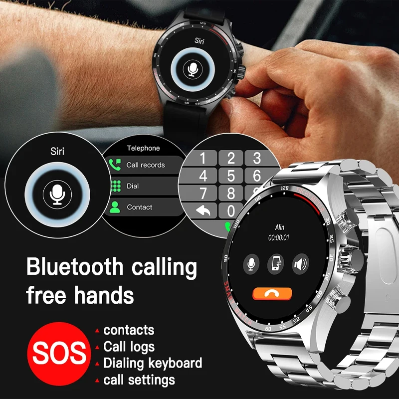 Hotsale Silver Gold Stainless Steel Color Smart Watch 1.58 Inch Bt Call Nfc Wireless Charging Smartwatch 3