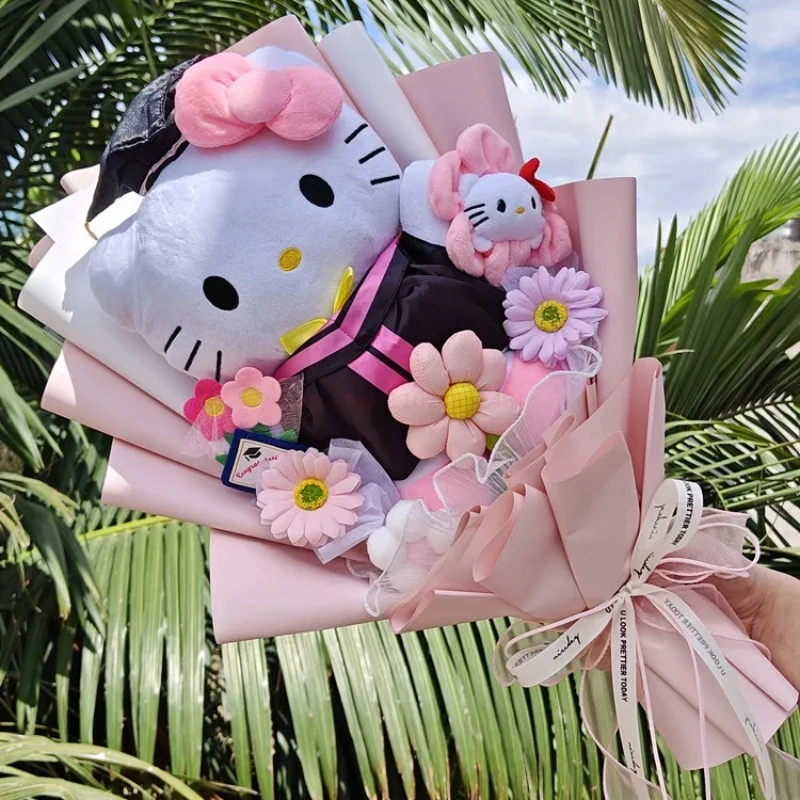 

Sanrio Hello Kitty Gradation Bouquet Cartoon My Melody Kuromi Cinnamoroll With Graduation Hat Handmade Girl Valentine's Day Gift