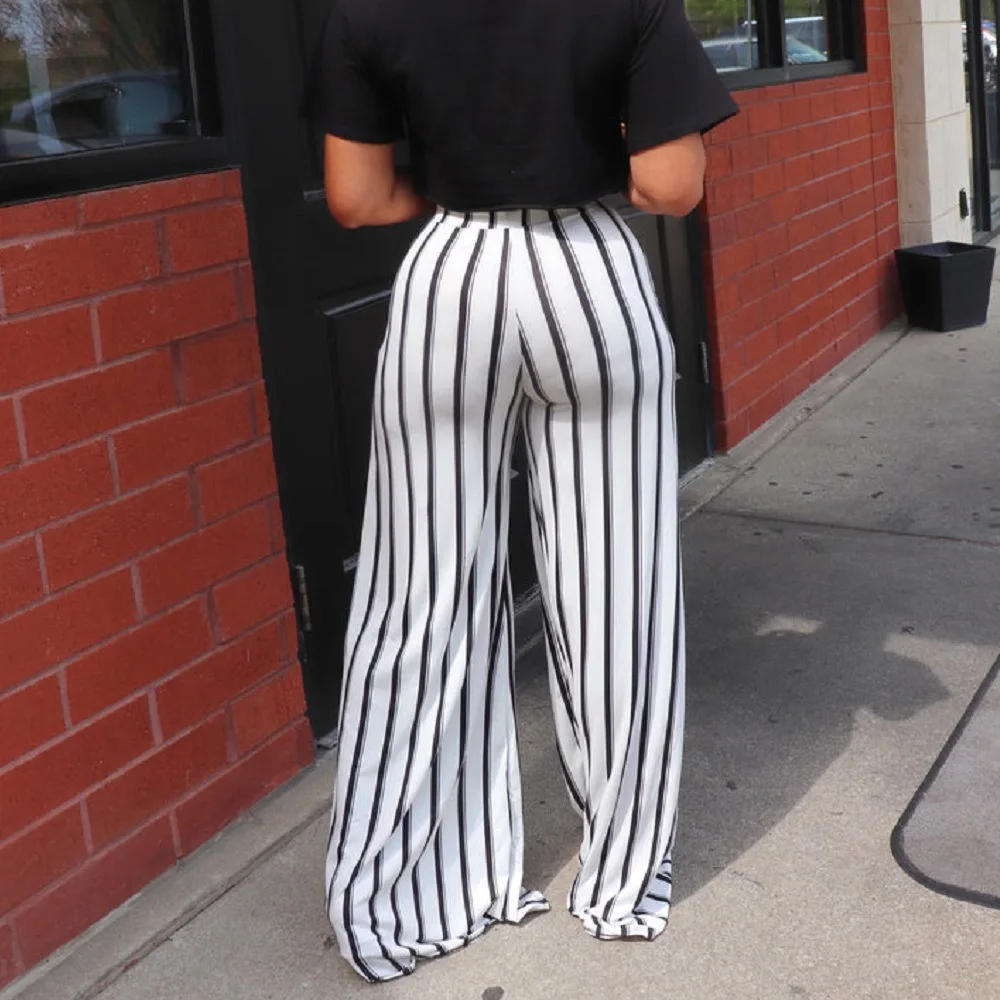 OL6118 New European and American Women's Striped Loose Straight Leg Wide Pants