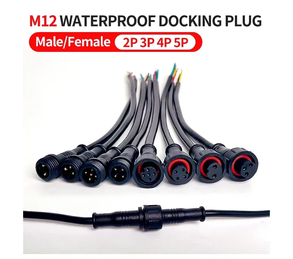 IP65 Rated M12 Connector Set - 2/3/4/5 Pin Waterproof Plug & Jack for LED Strip/Industrial Machine Wiring​