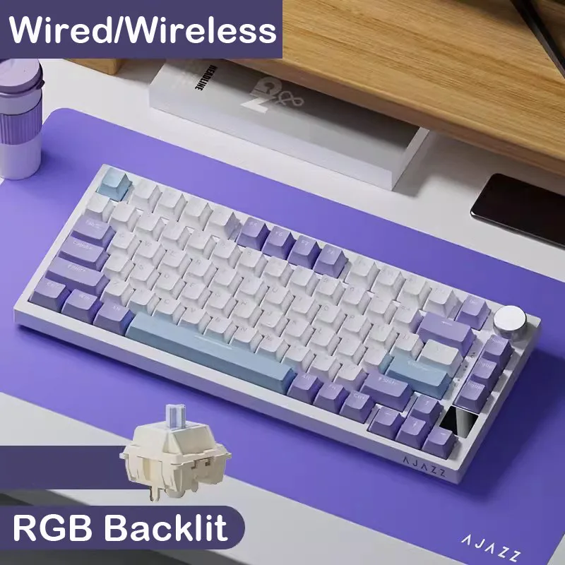 AJAZZ AK820 트리 모드 커스텀 기계식 키보드 가스켓 구조 풀키 핫스왑 PBT 더블샷 OEM 키캡 16M RGB 언더글로우
