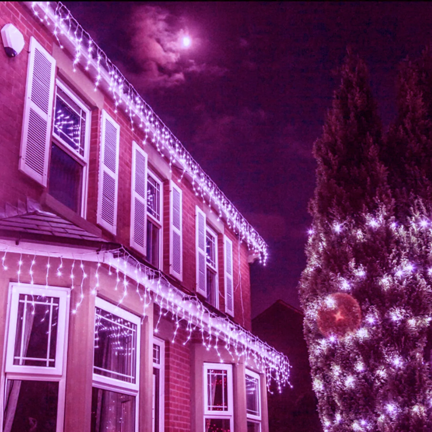 thumbnail image 5 of Luces navideñas de color rosa con forma de carámbano, guirnalda de luces LED de 5 m x 0,5/0,6/0,7 m, enchufe europeo, cortina para ventanas de 3 m x 3 m, mando a distancia para Año Nuevo, 5 of 5
