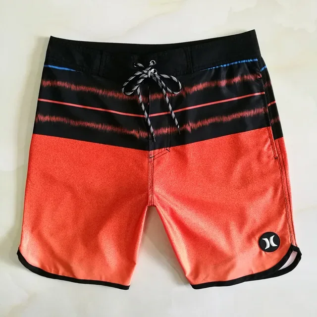 2024 NEW Elastic Quick Drying Fitness Training Muscle Men Beach Shorts Stripe Pattern Competition Surfing Printed Design Men 2