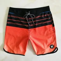 2024 NEW Elastic Quick Drying Fitness Training Muscle Men Beach Shorts Stripe Pattern Competition Surfing Printed Design Men 2