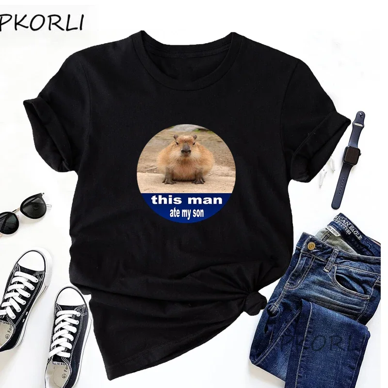 

This Man Ate My Son T Shirt Women Print Funny Vintage Retro Capybara Tees Summer Casual Short Sleeve Woman Funny T Shirts