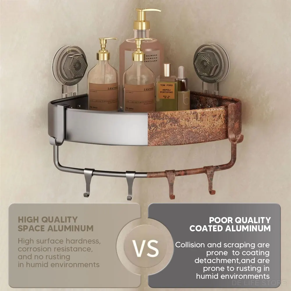 Suction Cup Shelf For Bathroom Aluminum Shower Organizer Wall Corner Shelf Without Drilling Bathroom Accessories 2