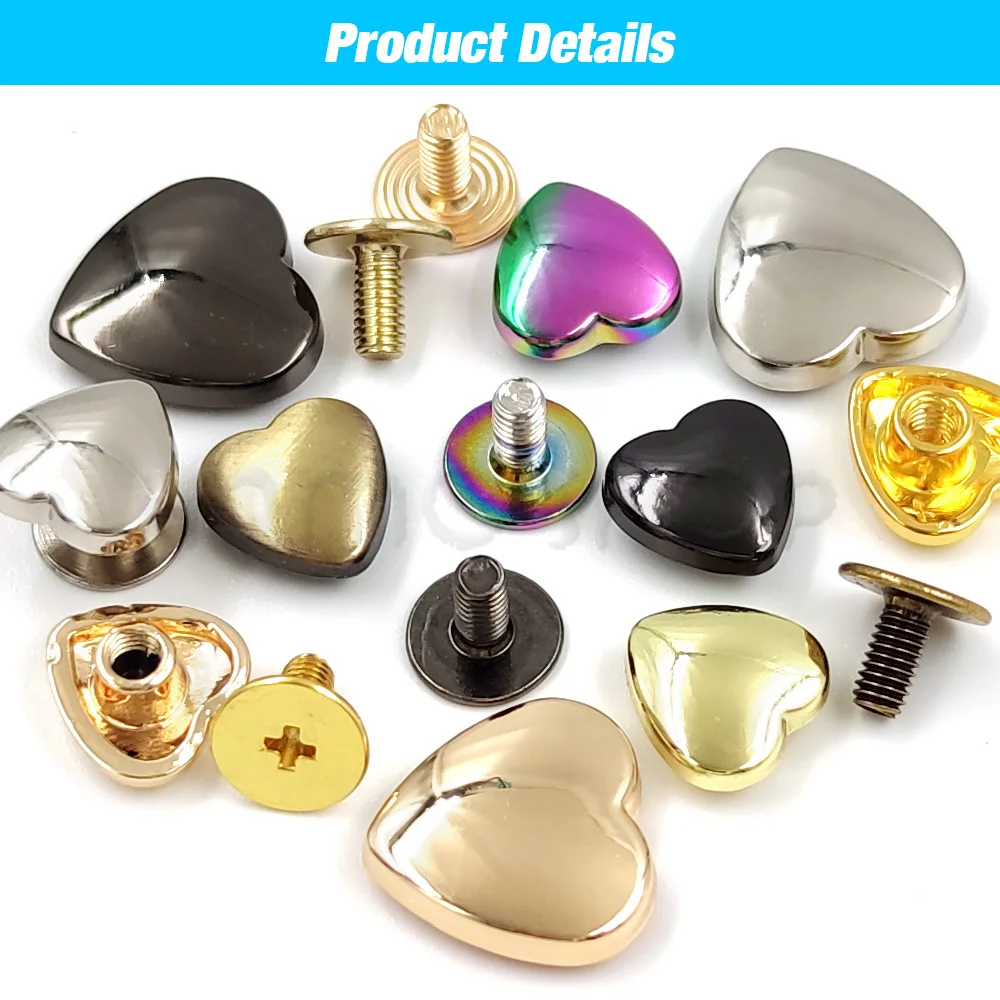 Metal Rivets Belt Strap Rivets Metal Studs Leather Rivets 10Set 10/14mm Heart Shape Metal Screwback Rivet Screw Studs For Leathercarft Garment Belt Wallet Bag Decoration