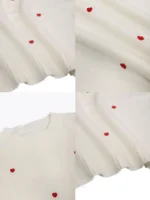 Pull en tricot pour femme, couleur crème, avec broderie de cœur rouge, col rond, manches longues, décontracté, confortable et tendance 5