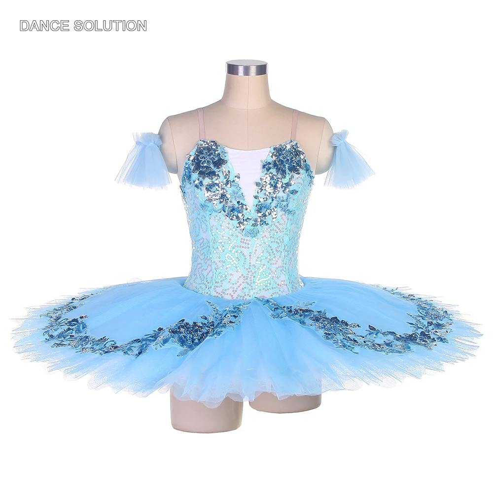 

BLL201 Sky Blue Ballet Tutus Sequin Spandex Bodice Pancake Tutu Dress for Adult Child Ballerina Stage Performance Ballet Outfit