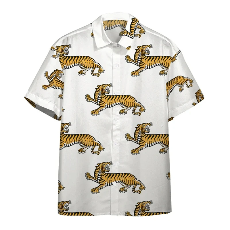 thumbnail image 1 of Camisa social Camisas de hombre de uso diario Blusa con estampado de tigre de manga corta con estampado de animales en 3D Camisetas casuales Ropa masculina de gran tamaño, 1 of 5