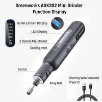 Greenworks 8V Mini Grinder 52pcs 80W Electric Grinding Engraving Cordless Variable Speed Lithium Battery Power Tools USB Charger 2