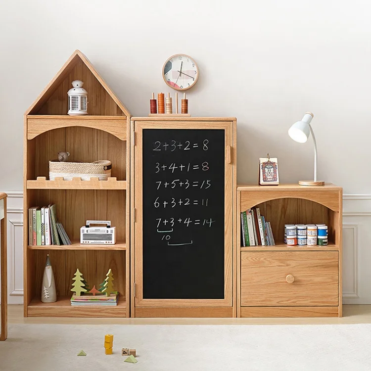 Wooden Book Cabinet Child Bookshelf Cabinet Storage Organiser Book Shelf Children Kids With Blackboard