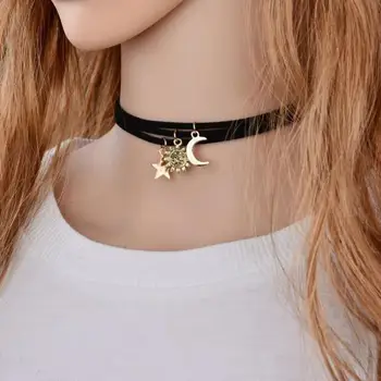 Vintage Fashion Sun Star Moon Necklace For Women Jewelry 2025 Trending New Luxury Women's Short Necklaces Choker Colar Kolye
