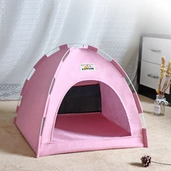 Foldable Pet Tent with Breathable Cool Mat - Portable Outdoor Cat and Dog House - S 36x36x28cm (Four Seasons pink)