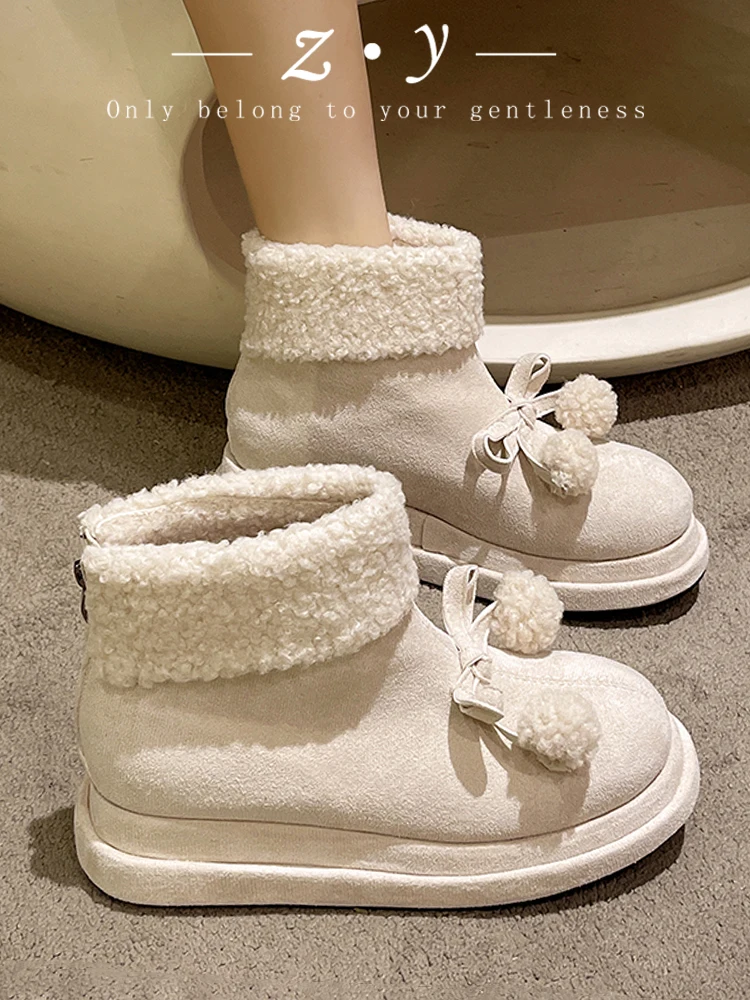 

Сапоги женские резиновые, непромокаемые австралийские сапоги с круглым носком, плюшевая обувь на плоской подошве, зимние сапоги-женские сапоги средней длины на меху в стиле "Лолита" Mi