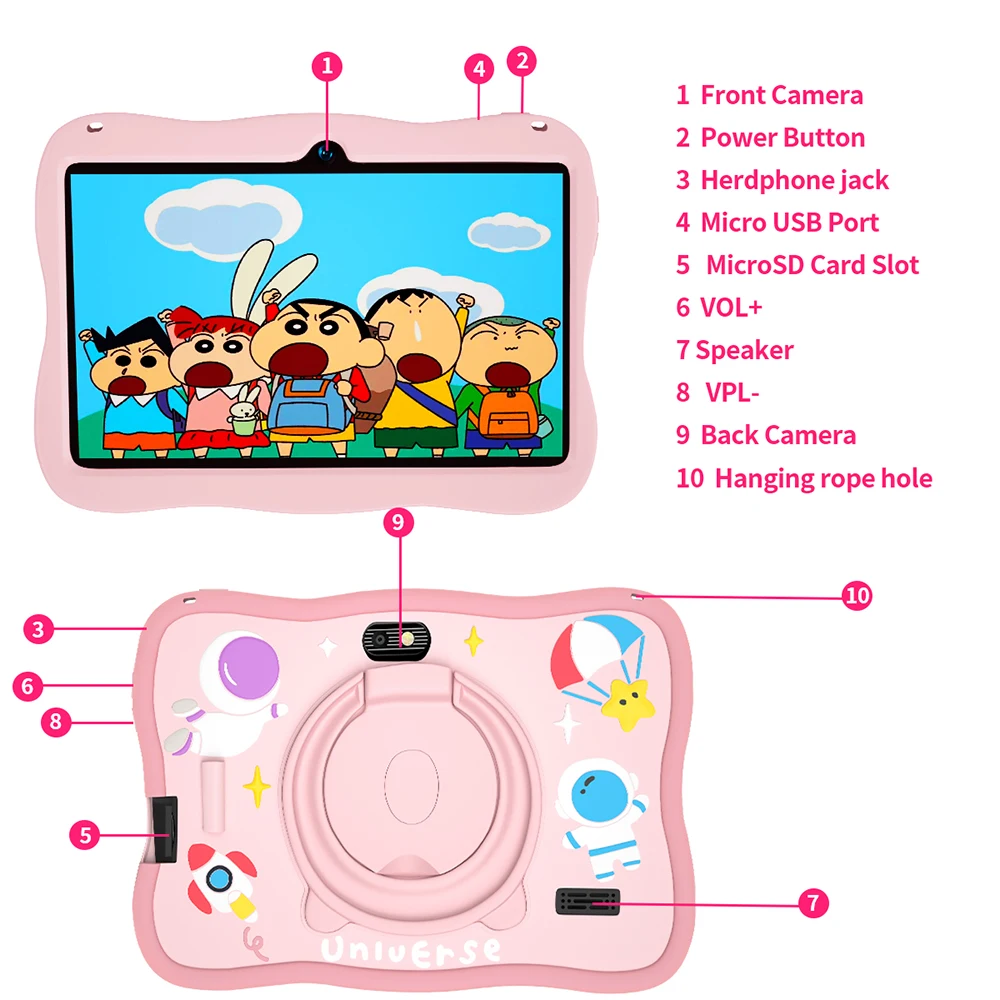 Kids Tablet 7inch Android Tablet for Toddler with Shockproof Case 5G WiFi Bluetooth Dual Camera 32GB Children Gift Kids Software 5