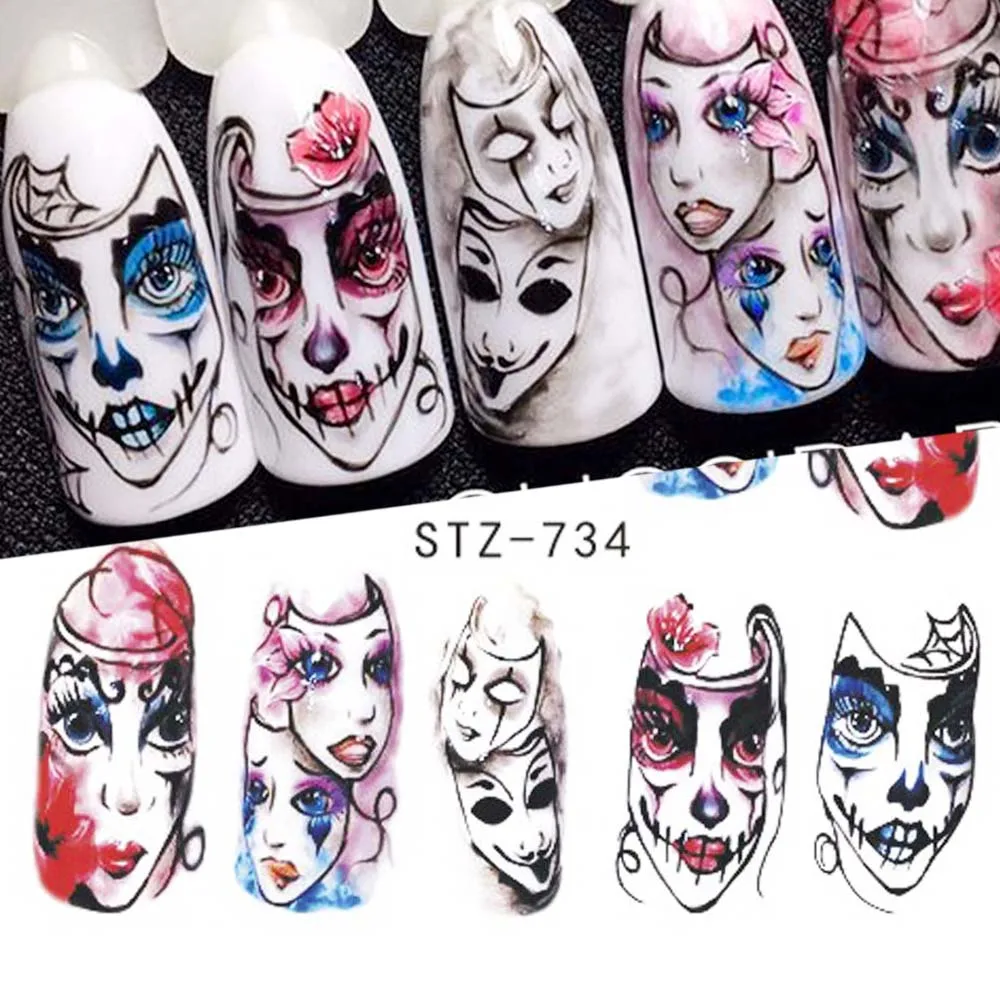 Nail Stickers 1x Skull Bone Water Self Adhesive Halloween Slider Tattoo Big Eye Horror Decals for DIY Decor Wrap CHSTZ731-734 nail stickers,nail decals,nail art decoration