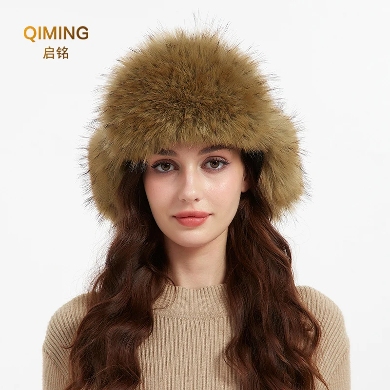 Women Faux Fur Hat Winter Cap Snow Bomber Hats Keep Warm Ear Protection Ladies Fluffy Furry Russian Caps Earmuffs fur hat,winter hat