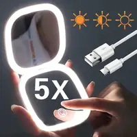 Mini Compact LED Makeup Mirror With Light 5X Magnifying Small Pocket Portable Travel Pink Black Foldable Cosmetic Vanity Mirrors 1