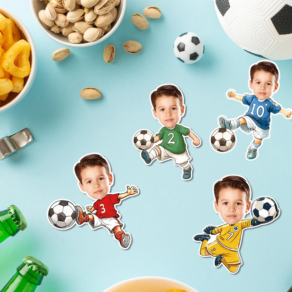 20/40 Stück individuelle Fotolaufkleber mit Fußballspieler-Gesicht, personalisierte Fußball-Geschenk-Siegeletiketten, Sport-Themen-Geburtstagsparty-Dekoration