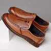 Men's Casual Leather Shoes Breathable Summer Hollow out Design Anti-Slip Soft Bottom Hole Hole Shoes Comfortable EVA Insole