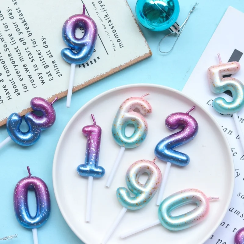 1pcs Starry Sky Digital Candles Birthday Cake Decoration One Year Old Wishing Gradient Party Dessert Table Dress Up |