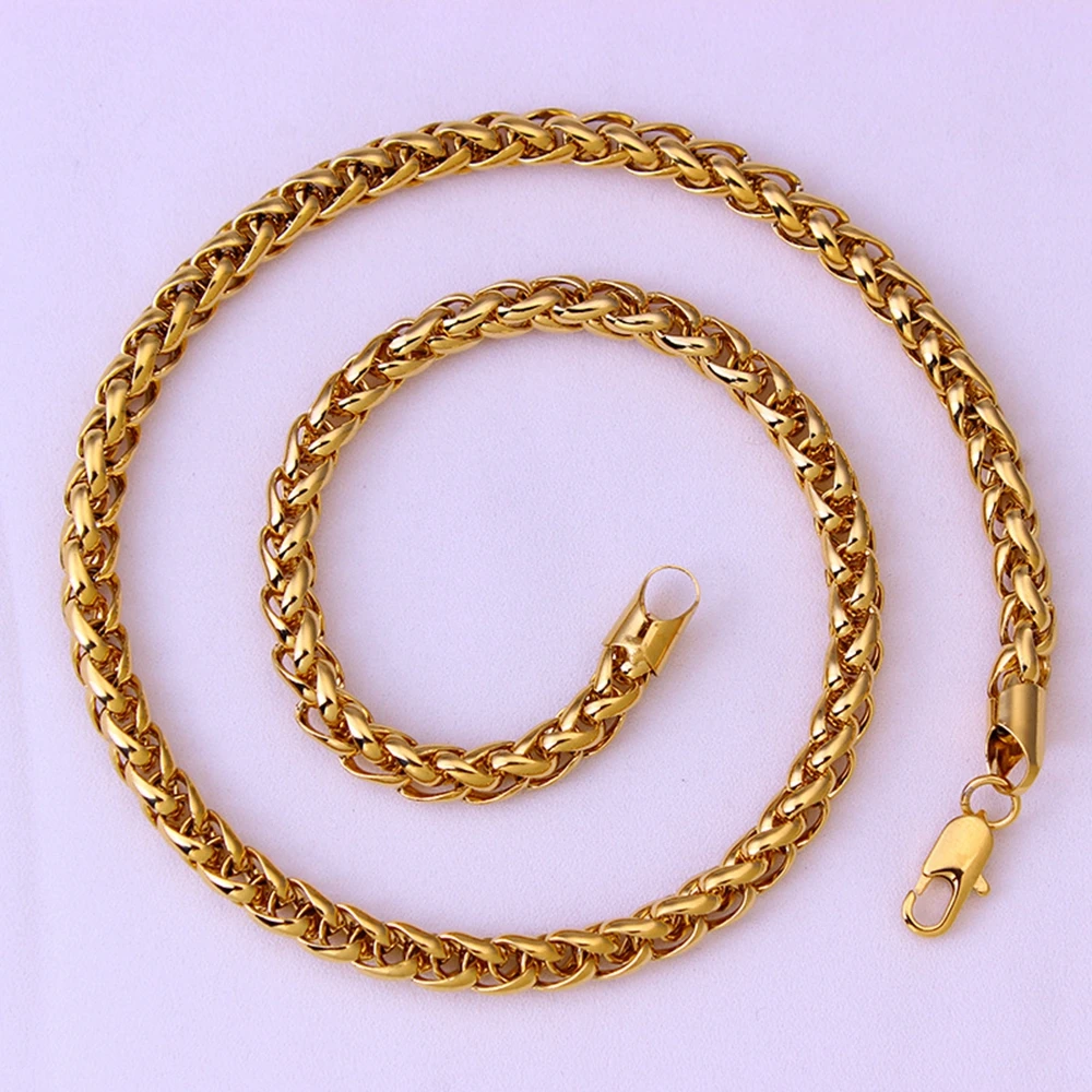 

55cm Long Byzantine Chain Men Necklace Solid 18k Yellow Gold Filled Hip Hop Men Jewelry Clavicle Choker Chain Accessories