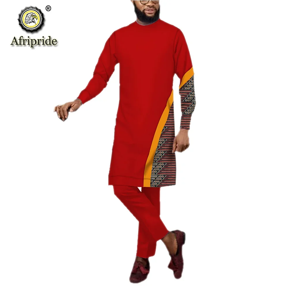 Dashiki Men African Clothing Dashiki Printed Long Shirts and Pants Casual Tracksuit Ankara Attire Tracksuit AFRIPRIDE S1916049 bazin riche african traditional clothes for men dashiki shirts and pants 2 piece set african suit tribal tracksuit a2316003