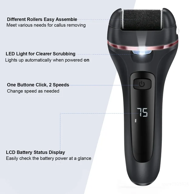 Electric Callus Remover Professional Foot File Grinder Pedicure Machine Rechargeable Heel Cracked Dead Skin Scrubber 3 Heads 4
