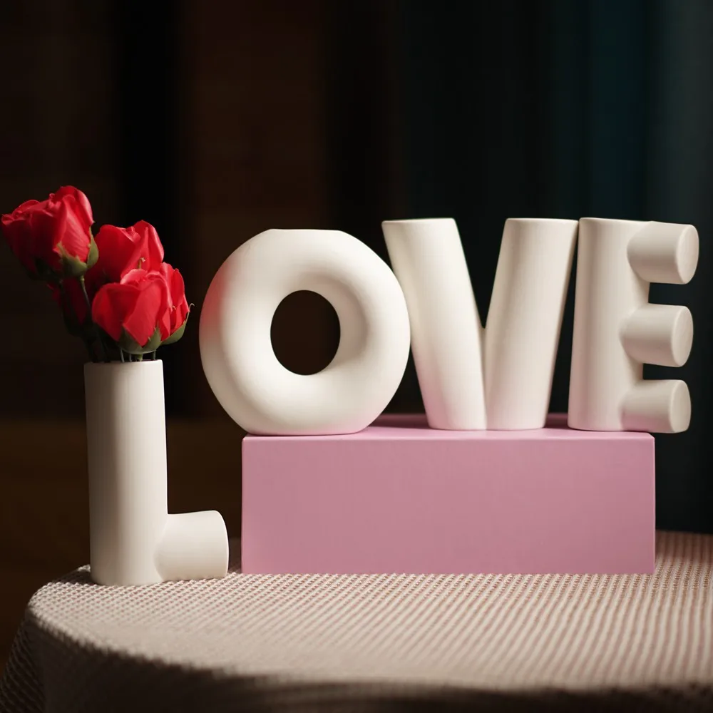 Glazed Ceramic Love Letters Vase Set, Modern Minimalist, Living Room, Wedding Party, Home Decoration Accessories, Interior Table 2