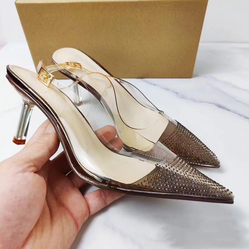 Summer Pointed Shiny Diamond Decoration Slingback Women Sandals Woman Slingback High Heels Shoes Woman Sexy Women Pumps