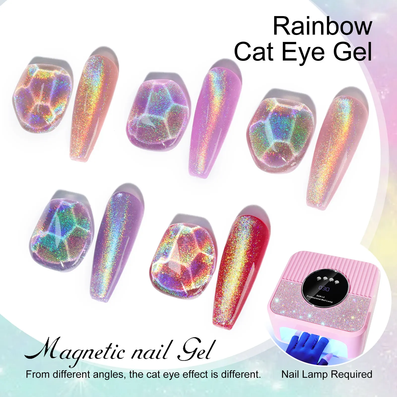 LIMEGIRL Colorful Cat Eye Magnetic UV Gel Nail Polish Set Nail Art Glitter Gel Varnish Semi-Permanent Soaking UV Gel Varnish 4