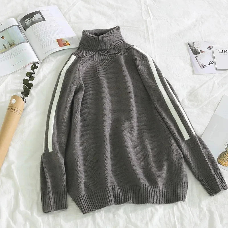 2024 New Spring And Autumn High Neck Striped Sweater For Men's Korean Banquet Travel Loose Long Sleeved High Quality Knitwear