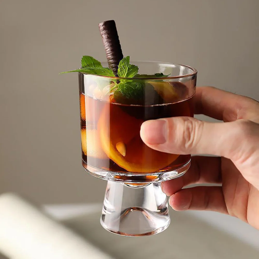 Japanese-Style High-Footed Snow Mountain Bottom Glass Coffee Cup Pack Of 6