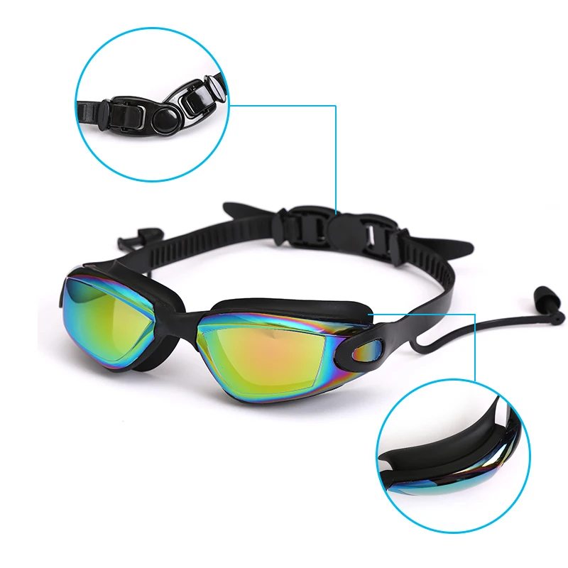 Professional Swimming Goggles Swimming Glasses with Earplugs Nose Clip Electroplate Waterproof Silicone очки для плавания Adluts 5