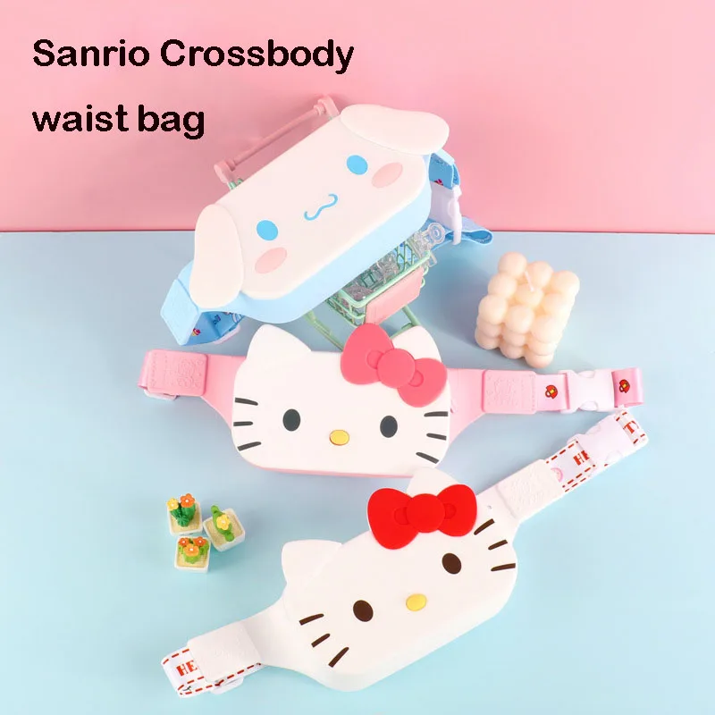

Новая наплечная сумка Hello Kitty Kuromi, симпатичная сумка-мессенджер через плечо Sanrio, силиконовая мультяшная поясная сумка для мальчиков и девочек