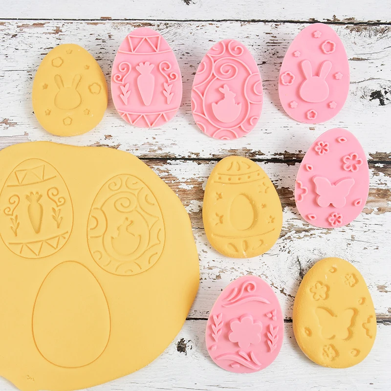 9pcs/set Easter Rabbit Biscuit Mold Plastic Bunny Egg Cookie Cutter Stamp Embosser DIY Baking Tools Easter Party Cake Decorating
