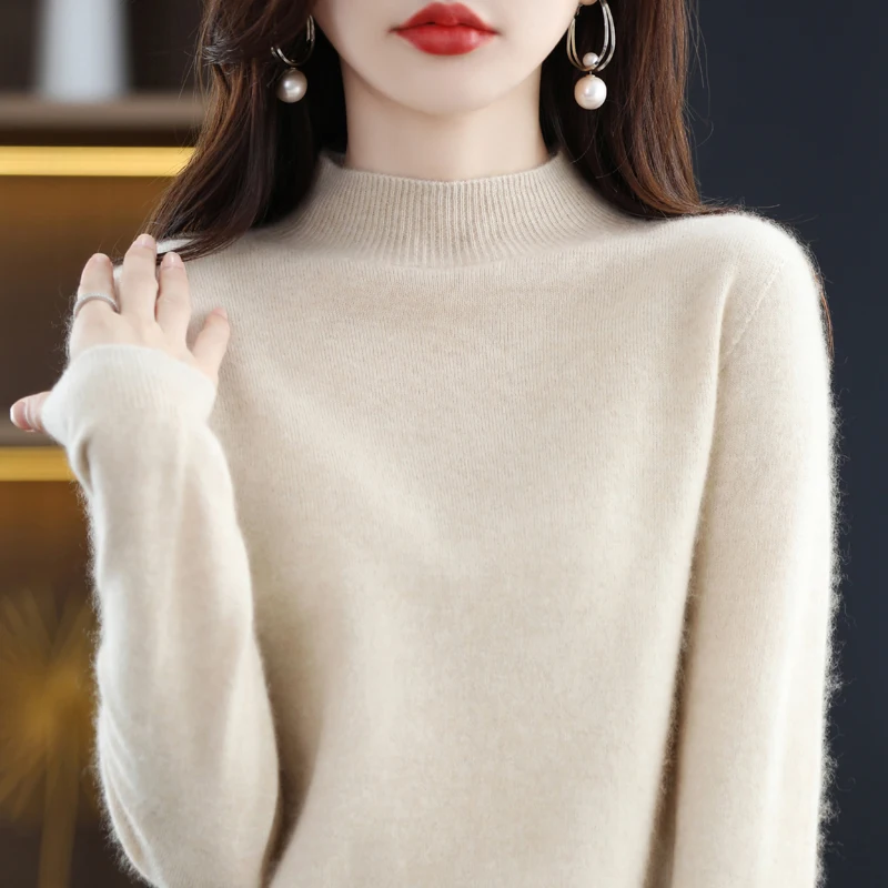 100% Merino Wool Cashmere Sweater Women Knitted Sweater Turtleneck Long Sleeve Pullovers Autumn Winter Clothing Warm Jumper Tops images - 6