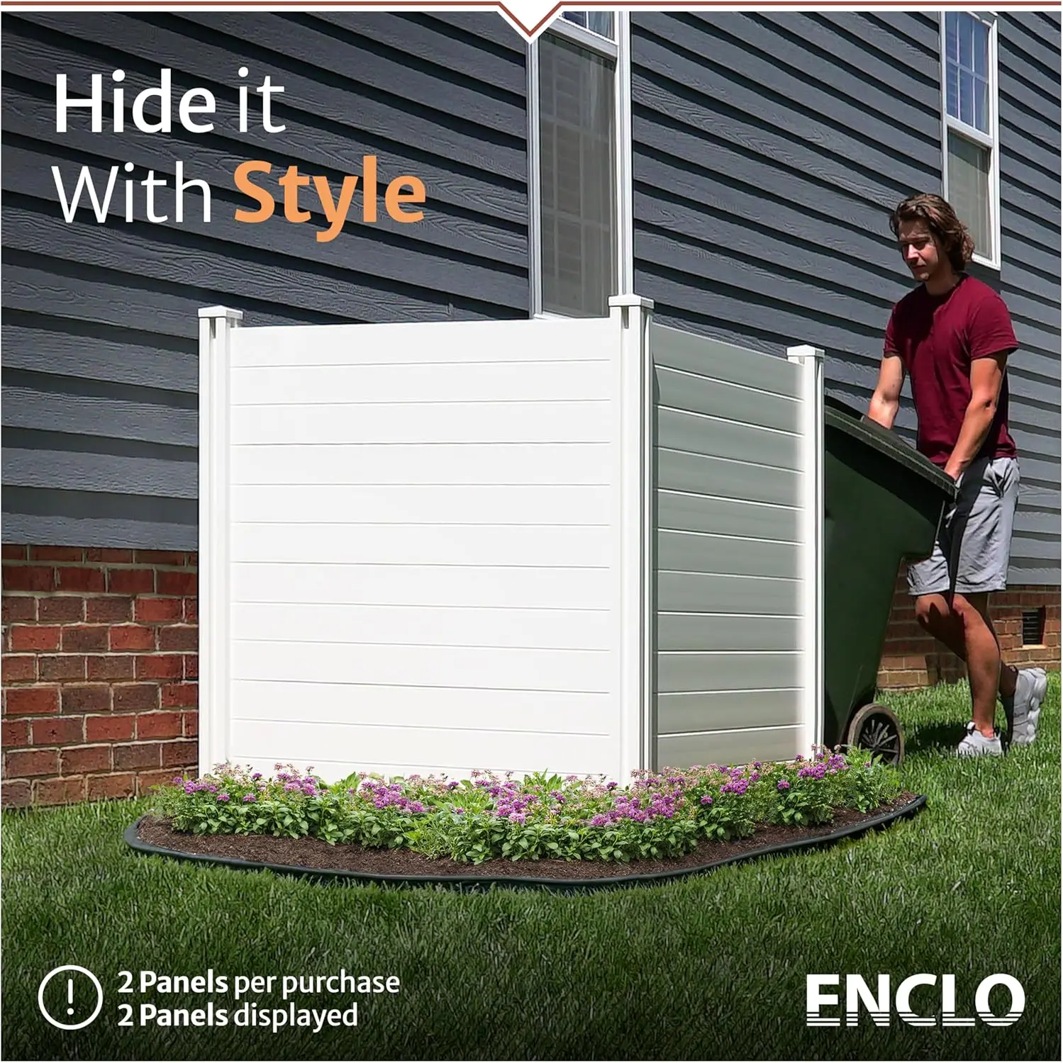 4ft H x 4ft W (2 Panels) No Dig Enclo Premium White Vinyl Privacy Screen, Outdoor Privacy Panels, Use As Air Conditioner Fence