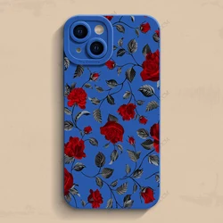 Elegant Retro Rose Shockproof Matte Silicone Phone Case - Soft and Stylish Cover - iPhone 13 (Klein blue AM528)