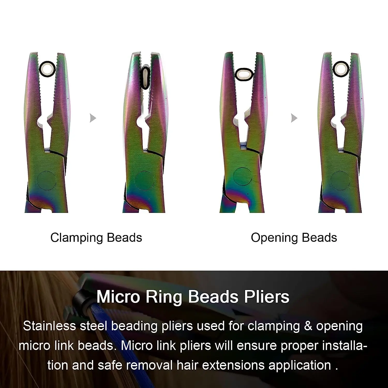 Hair Extension Pliers Silicone Beads Pulling Hook Micro Links Needle Loop Threader Wigs Feather Styling Craft Tools Kit FOSHIO