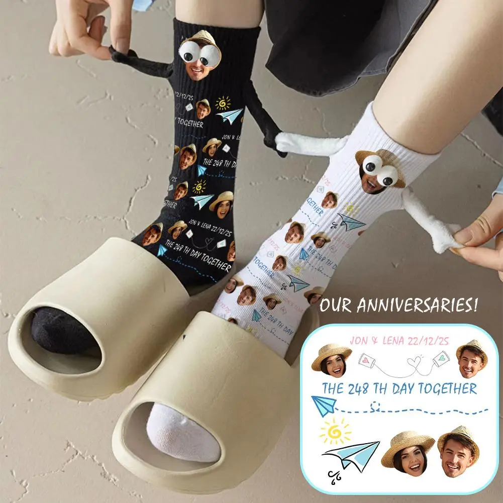 

Custom Holding Hands Socks With Photo, Custom Face Socks With Big Eyes, Funny Cute Socks Gifts For Boyfriend Couple U6K3