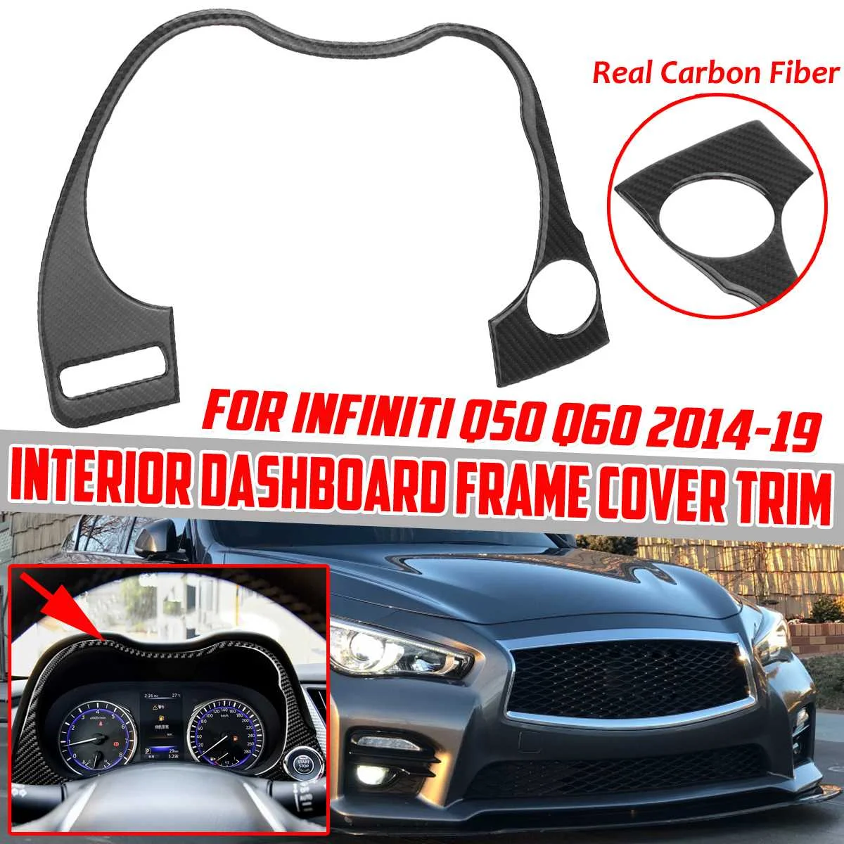 

Real Carbon Fiber Interior Dashboard Frame Cover Trim For Infiniti Q50 Q60 2014-2019 Car Front Instrument Panel Decorative Frame