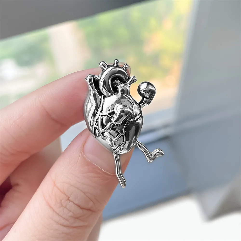 

Heart Boxer Antique Silver Color Lapel Pin Funny Punk Medical Body Organ Series Brooch Badge for Doctor Nurse