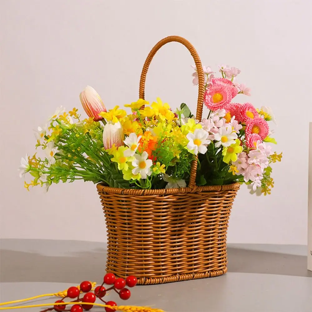 Creative Imitation Rattan Handhold Weaving Basket Home Decoration Sundries Organizer Toilet Rack Braid Storage Baskets