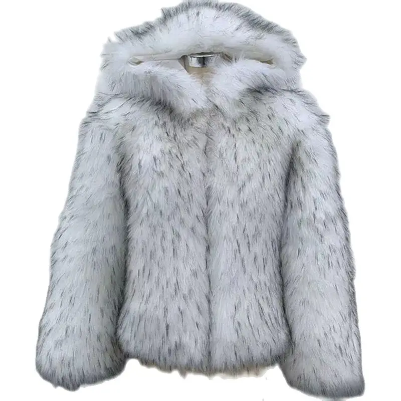 

HJQJLJLS 2022 New Fashion Women Faux Raccoon Fur Coat Hooded Female Winter Thick Warm Fluffy Furry Jacket Faux Fur Outwear