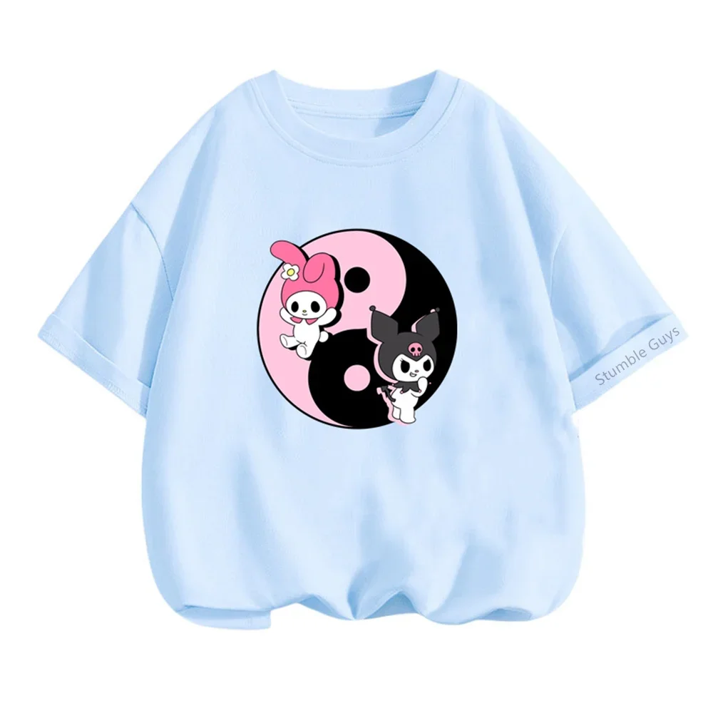Sanrio Kawaii Kuromi 아동용 티셔츠 여름 3-14Y 남아 의류 여아 통기성 캐주얼웨어