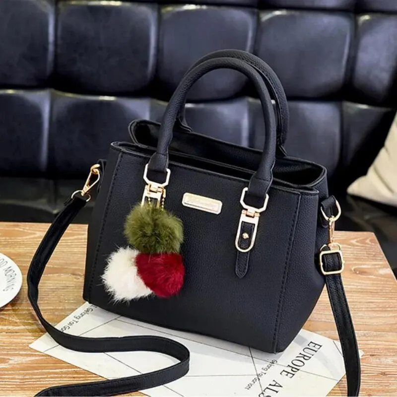 Mode PU Leder Eimer Mit Hairball Ornamente Frauen Handtasche Vintage Einfarbig Top Griff Schulter Umhängetaschen – Detail 7